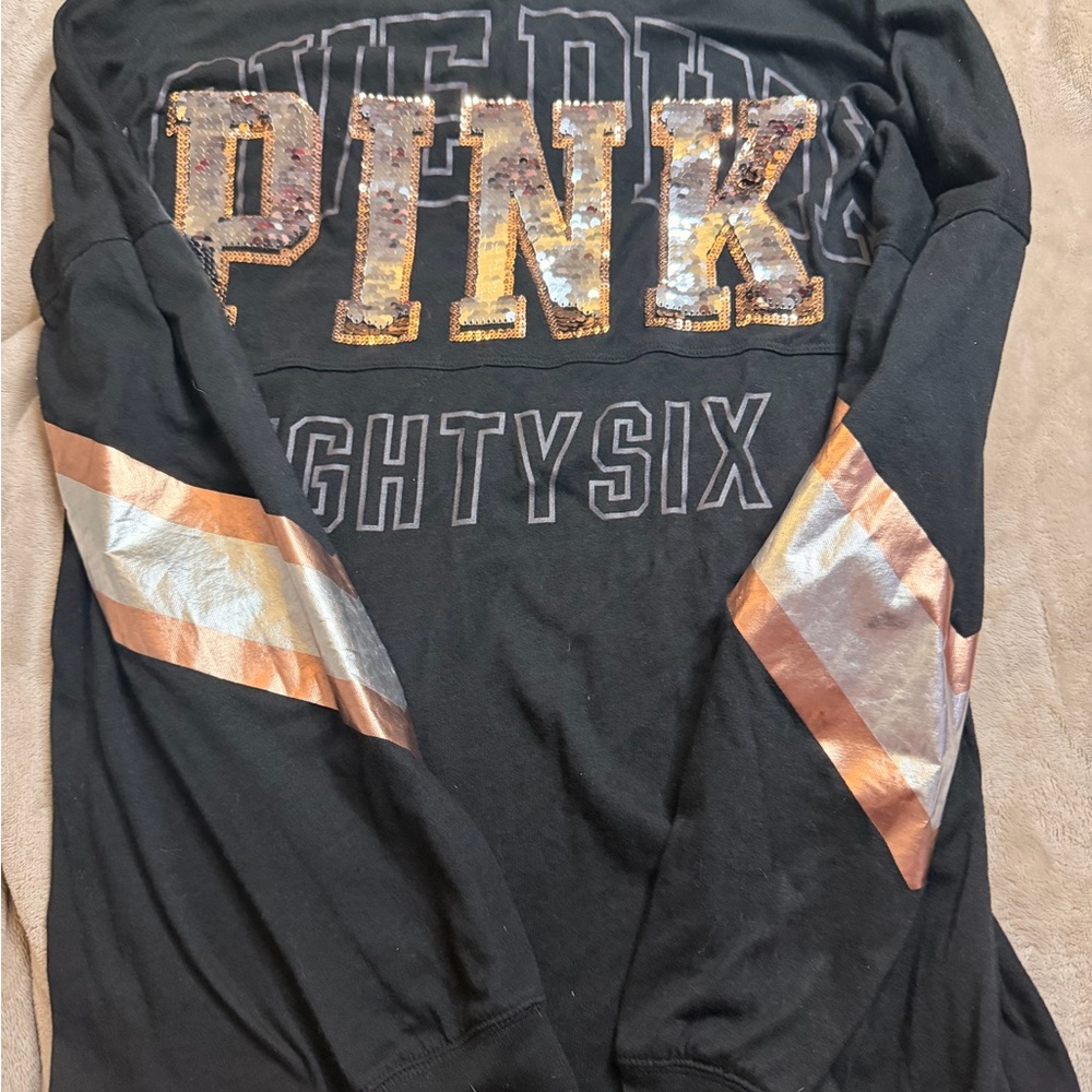 PINK Victoria's Secret Black Long Sleeve with Gold and Silver Accents